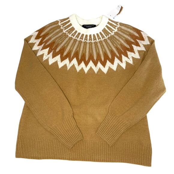 French Connection Long Sleeve Fair Isle Sweater Women's L Tan NWT Flaw - Picture 1 of 11